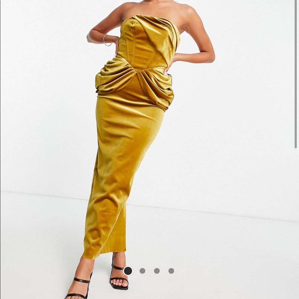 Gold Velvet Bandeau Strapless Midaxi Dress